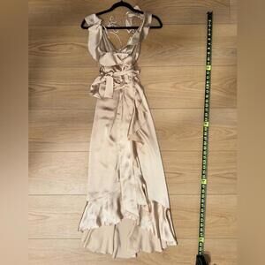Elegant Satin Maxi Dress with Ruffled Detailing
